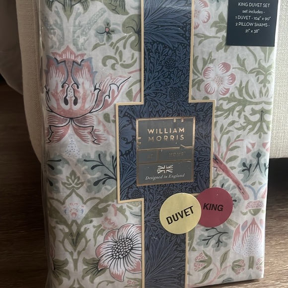 WILLIAM MORRIS England Strawberry Thief Summer King Duvet Cover Set Shams NEW - Picture 6 of 11